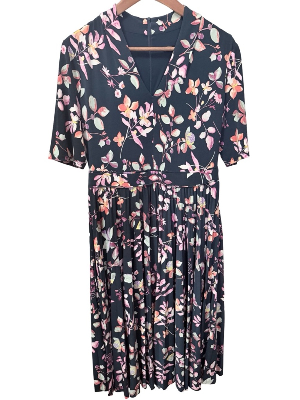 Maggy London Black Midi Dress with Pink and Peach Floral Print